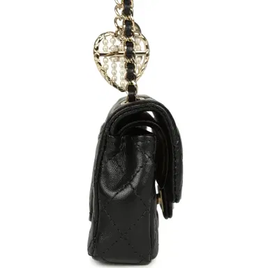 Chanel Chanel Nano Classic Double Flap Bag Charm Black Lambskin Light Gold Hardware | Thumbnail 2 Chanel Chanel Nano Classic Double Flap Bag Charm Black Lambskin Light Gold Hardware | Thumbnail 2