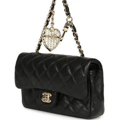 Chanel Chanel Nano Classic Double Flap Bag Charm Black Lambskin Light Gold Hardware | Thumbnail 5 Chanel Chanel Nano Classic Double Flap Bag Charm Black Lambskin Light Gold Hardware | Thumbnail 5