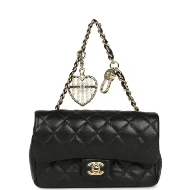 Chanel Chanel Nano Classic Double Flap Bag Charm Black Lambskin Light Gold Hardware | Thumbnail 7 Chanel Chanel Nano Classic Double Flap Bag Charm Black Lambskin Light Gold Hardware | Thumbnail 7