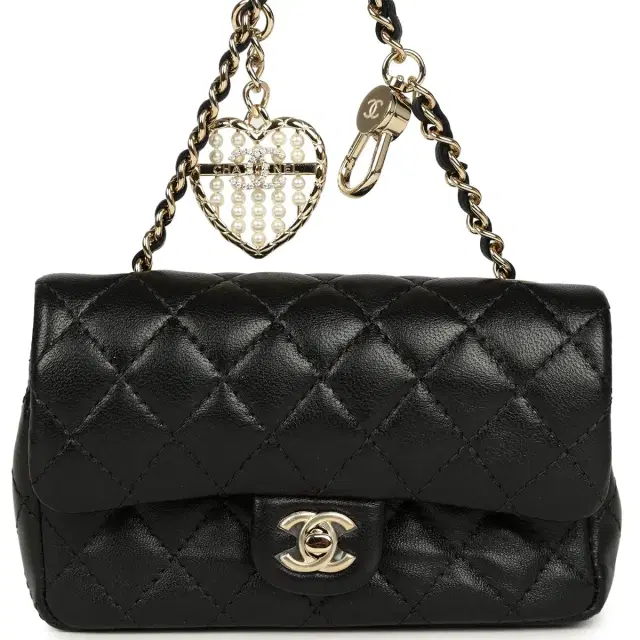 Chanel Nano Classic Double Flap Bag Charm Black Lambskin Light Gold Hardware Chanel Nano Classic Double Flap Bag Charm Black Lambskin Light Gold Hardware
