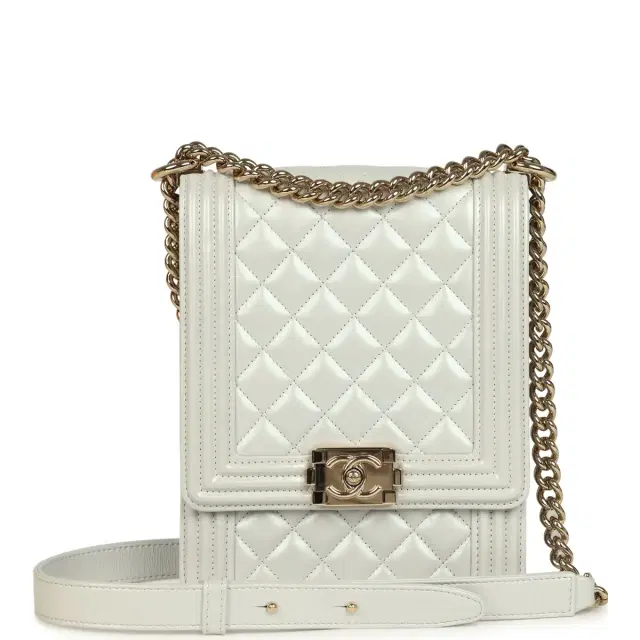 Chanel Pre-owned Chanel North South Boy Bag Light Grey Iridescent Calfskin Light Gold Hardware