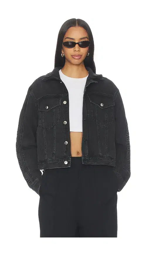Denim Track Jacket With Embossed Logo Panel
