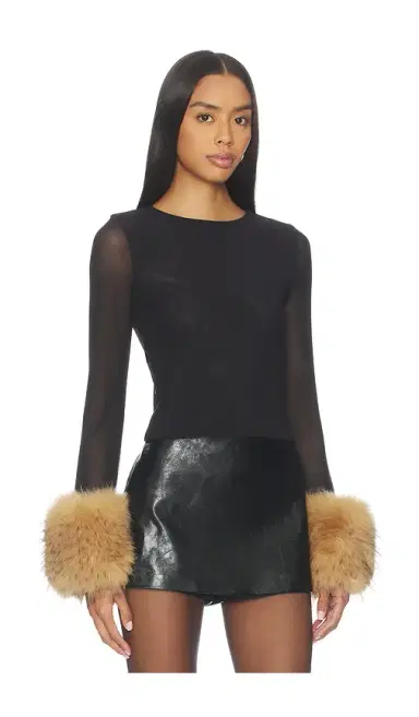 Alice + Olivia Alice + Olivia Delaina Crop Top With Removeable Faux Fur Cuff | Thumbnail 2