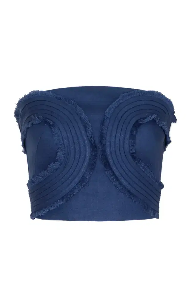 Tan Calida Embroidered Linen Top