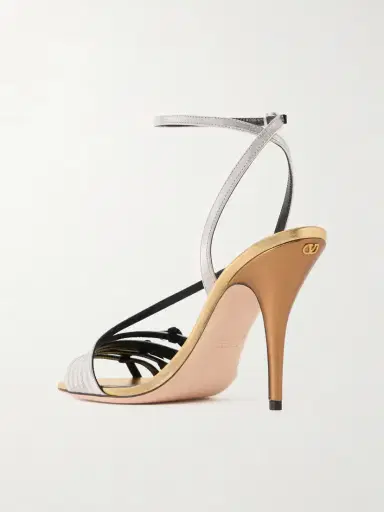 Valentino Garavani Nodine 100 Bow-detailed Metallic-leather Sandals | Thumbnail 3