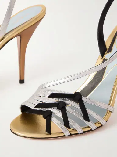 Valentino Garavani Nodine 100 Bow-detailed Metallic-leather Sandals | Thumbnail 5