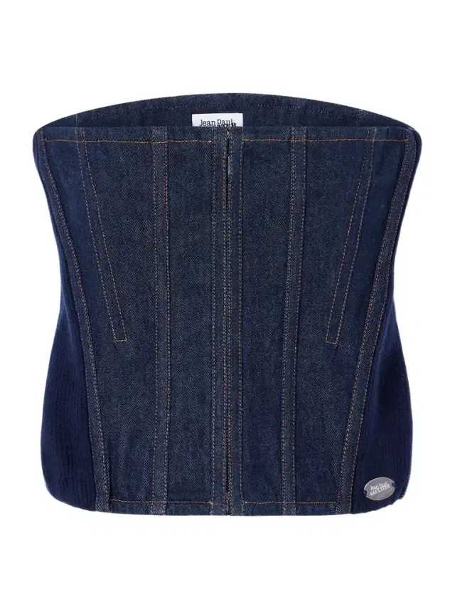 Ribbed Wool-blend Trimmed Denim Corset Top