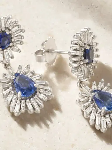 Suzanne Kalan 18-karat White Gold, Sapphire And Diamond Earrings | Thumbnail 4