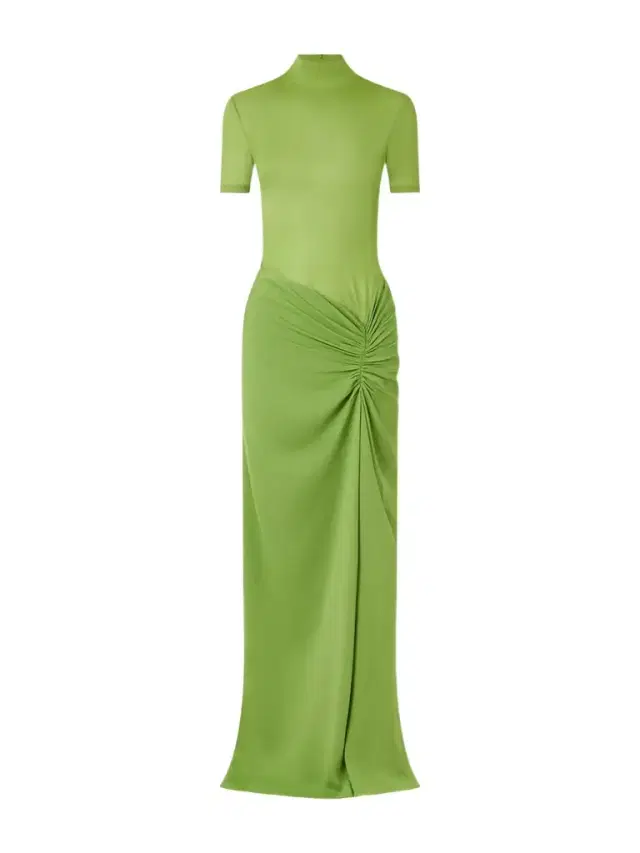 Fusion Jersey And Gathered Crepe Mock-neck Maxi Dress