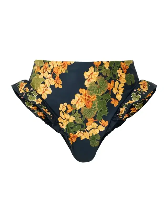Jengibre Cordillera Ruffled Floral-print Stretch Recycled Bikini Briefs