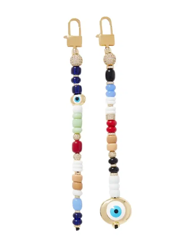 Protection Set Of Two Gold-plated, Glass, Enamel And Crystal Bag Charms