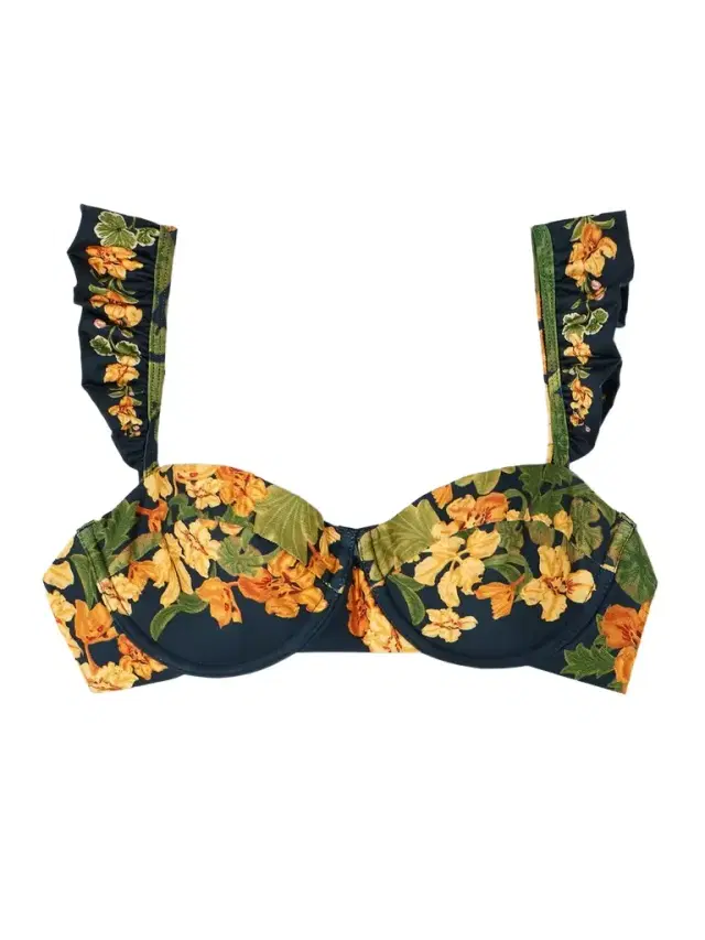 Kiwi Cordillera Ruffled Floral-print Stretch Recycled Bikini Top