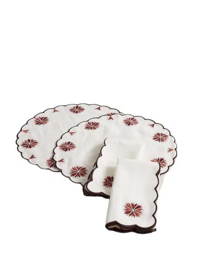 Cabana Set Of Two Botanica Embroidered Linen And Cotton-blend Placemats And Napkins