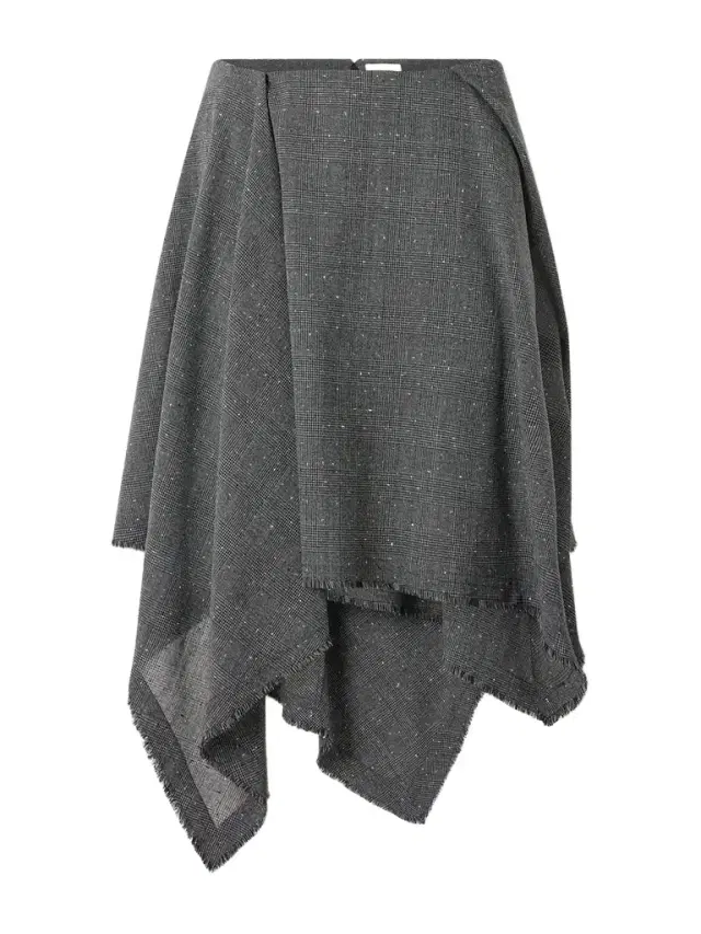 Asymmetric Prince Of Wales Wool Midi Skirt