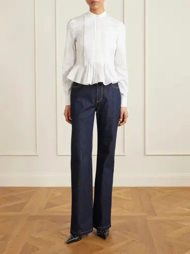 Alexander McQueen Cropped Pleated Cotton-poplin Peplum Blouse | Thumbnail 2