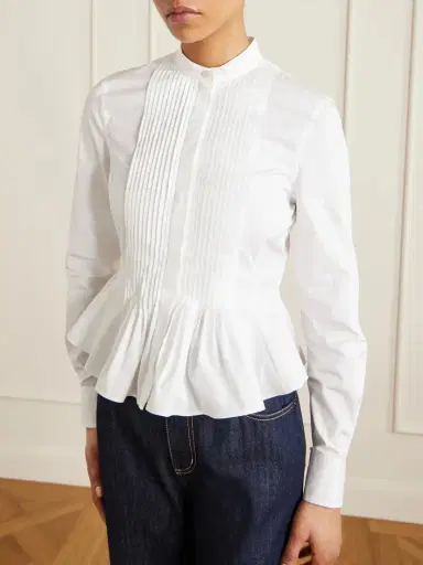 Alexander McQueen Cropped Pleated Cotton-poplin Peplum Blouse | Thumbnail 3