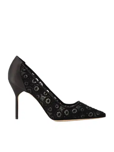 Manolo Blahnik Bb 90 Satin-trimmed Lace Pumps | Thumbnail 1 Manolo Blahnik Bb 90 Satin-trimmed Lace Pumps | Thumbnail 1