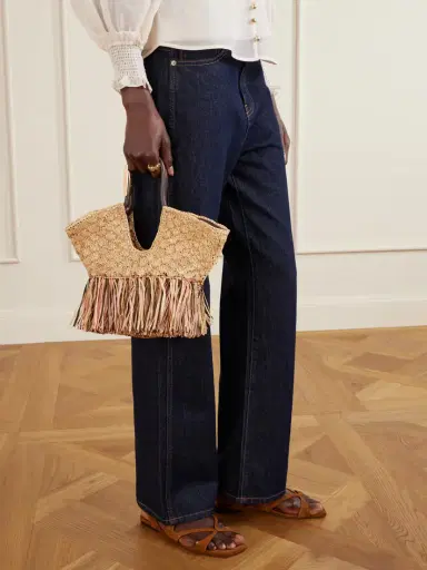 Zimmermann Goldentime Large Embellished Leather-trimmed Fringed Raffia Tote | Thumbnail 3