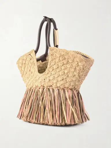 Zimmermann Goldentime Large Embellished Leather-trimmed Fringed Raffia Tote | Thumbnail 4
