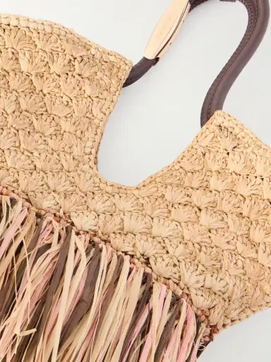 Zimmermann Goldentime Large Embellished Leather-trimmed Fringed Raffia Tote | Thumbnail 5