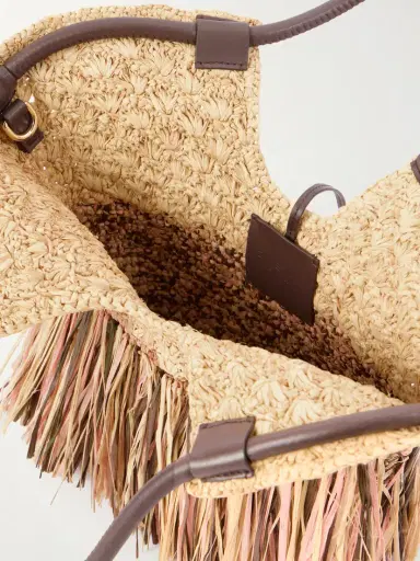 Zimmermann Goldentime Large Embellished Leather-trimmed Fringed Raffia Tote | Thumbnail 6