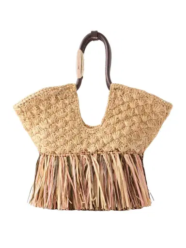 Zimmermann Goldentime Large Embellished Leather-trimmed Fringed Raffia Tote | Thumbnail 1