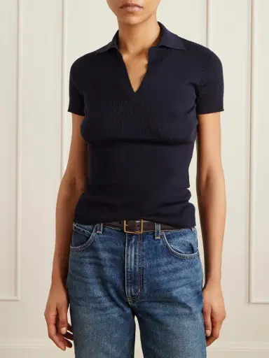 Max Mara Ribbed Wool Polo Shirt | Thumbnail 3 Max Mara Ribbed Wool Polo Shirt | Thumbnail 3