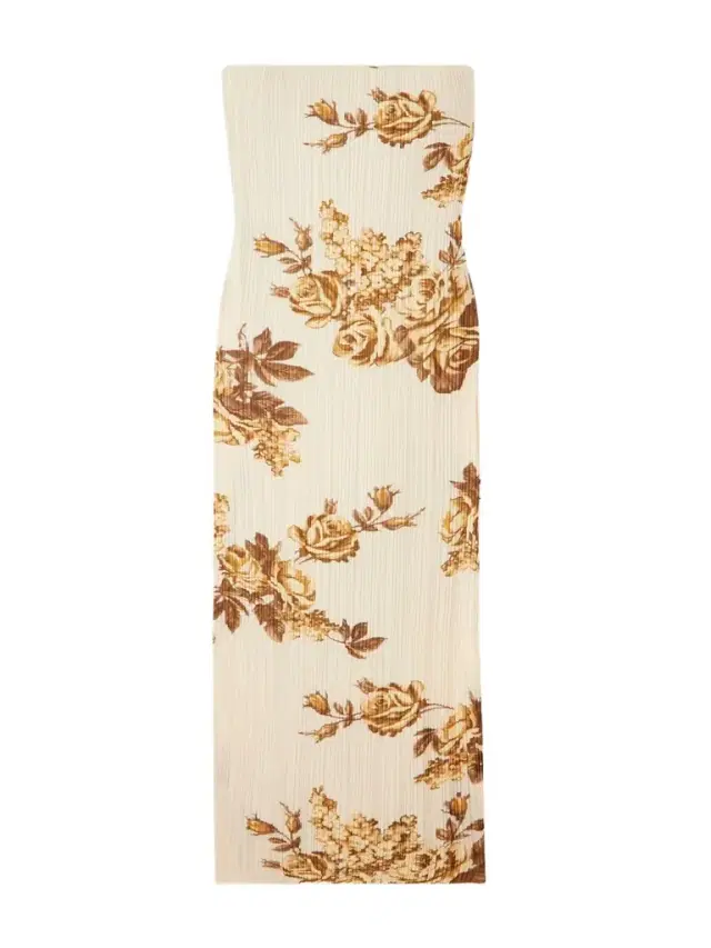 Strapless Floral-print Plissé-crepe Midi Dress