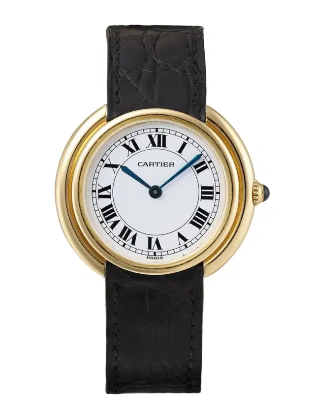 Cartier Vintage 1970s Jumbo Vendôme 33m 18-karat Gold And Leather Watch