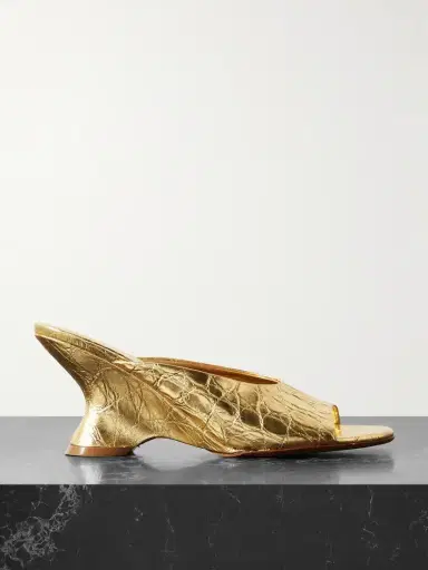 Dries Van Noten Metallic Croc-effect Leather Mules | Thumbnail 1 Dries Van Noten Metallic Croc-effect Leather Mules | Thumbnail 1