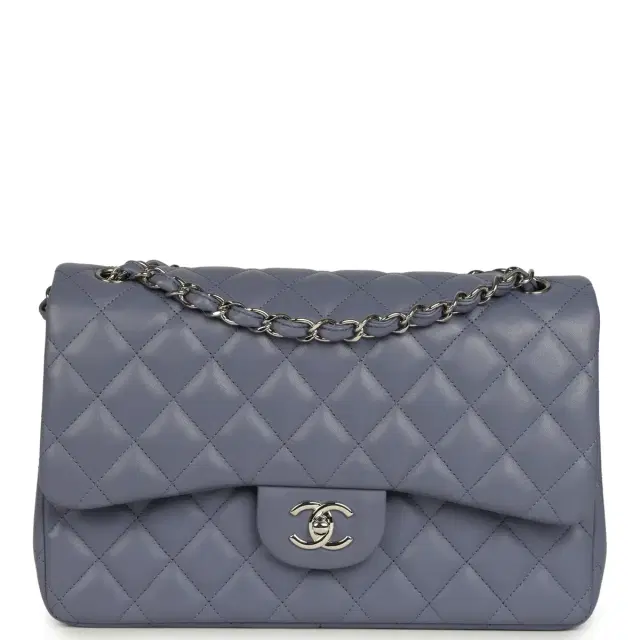 Chanel Jumbo Classic Double Flap Bag Purple Lambskin Silver Hardware Chanel Jumbo Classic Double Flap Bag Purple Lambskin Silver Hardware