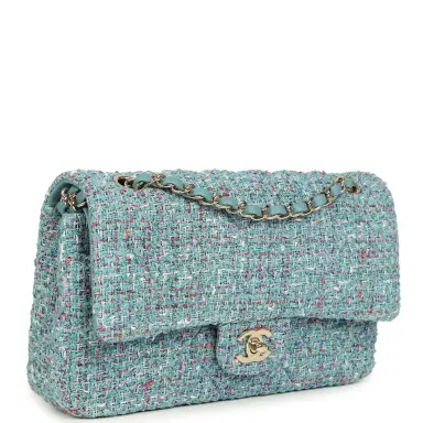 Chanel Chanel Medium Classic Double Flap Bag Blue Multi Tweed Light Gold Hardware | Thumbnail 2 Chanel Chanel Medium Classic Double Flap Bag Blue Multi Tweed Light Gold Hardware | Thumbnail 2