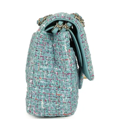 Chanel Chanel Medium Classic Double Flap Bag Blue Multi Tweed Light Gold Hardware | Thumbnail 3 Chanel Chanel Medium Classic Double Flap Bag Blue Multi Tweed Light Gold Hardware | Thumbnail 3