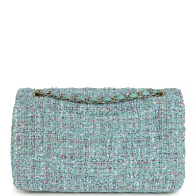 Chanel Chanel Medium Classic Double Flap Bag Blue Multi Tweed Light Gold Hardware | Thumbnail 4 Chanel Chanel Medium Classic Double Flap Bag Blue Multi Tweed Light Gold Hardware | Thumbnail 4