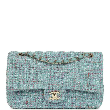 Chanel Chanel Medium Classic Double Flap Bag Blue Multi Tweed Light Gold Hardware | Thumbnail 1 Chanel Chanel Medium Classic Double Flap Bag Blue Multi Tweed Light Gold Hardware | Thumbnail 1