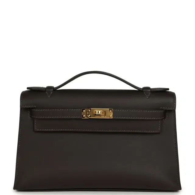 hermes Hermes Kelly Pochette Bai-Brun Swift Gold Hardware