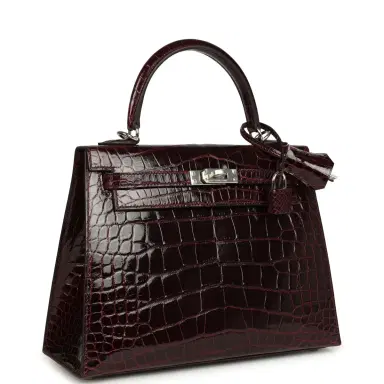 HERMÈS Hermes Kelly Sellier 25 Bordeaux Shiny Alligator Palladium Hardware | Thumbnail 2