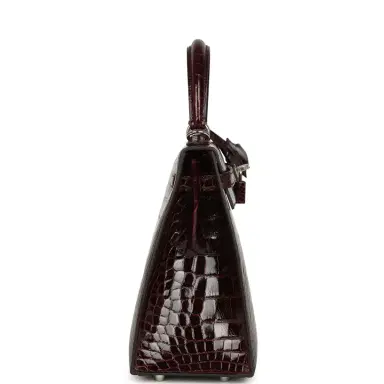 HERMÈS Hermes Kelly Sellier 25 Bordeaux Shiny Alligator Palladium Hardware | Thumbnail 3