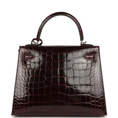 HERMÈS Hermes Kelly Sellier 25 Bordeaux Shiny Alligator Palladium Hardware | Thumbnail 4