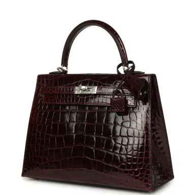 HERMÈS Hermes Kelly Sellier 25 Bordeaux Shiny Alligator Palladium Hardware | Thumbnail 5