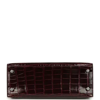 HERMÈS Hermes Kelly Sellier 25 Bordeaux Shiny Alligator Palladium Hardware | Thumbnail 6
