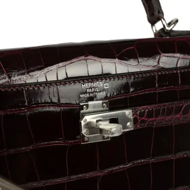 HERMÈS Hermes Kelly Sellier 25 Bordeaux Shiny Alligator Palladium Hardware | Thumbnail 7