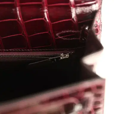 HERMÈS Hermes Kelly Sellier 25 Bordeaux Shiny Alligator Palladium Hardware | Thumbnail 9