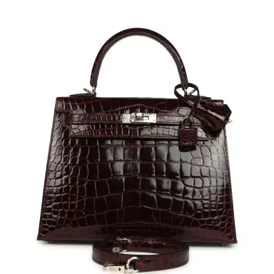 HERMÈS Hermes Kelly Sellier 25 Bordeaux Shiny Alligator Palladium Hardware | Thumbnail 1