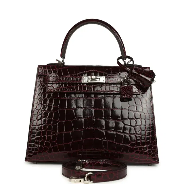 hermes Hermes Kelly Sellier 25 Bordeaux Shiny Alligator Palladium Hardware