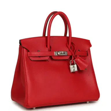 HERMÈS Pre-owned Hermes Birkin 25 Rouge Casaque Epsom Palladium Hardware | Thumbnail 2