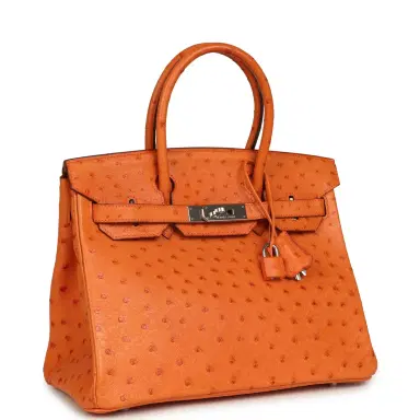 HERMÈS Pre-owned Hermes Birkin 30 Tangerine Ostrich Palladium Hardware | Thumbnail 2 HERMÈS Pre-owned Hermes Birkin 30 Tangerine Ostrich Palladium Hardware | Thumbnail 2