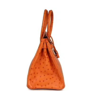 HERMÈS Pre-owned Hermes Birkin 30 Tangerine Ostrich Palladium Hardware | Thumbnail 3 HERMÈS Pre-owned Hermes Birkin 30 Tangerine Ostrich Palladium Hardware | Thumbnail 3
