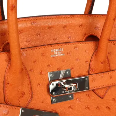HERMÈS Pre-owned Hermes Birkin 30 Tangerine Ostrich Palladium Hardware | Thumbnail 7 HERMÈS Pre-owned Hermes Birkin 30 Tangerine Ostrich Palladium Hardware | Thumbnail 7
