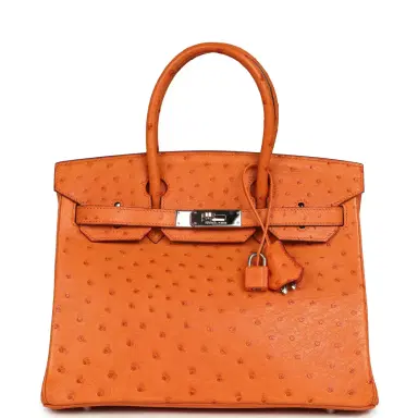 HERMÈS Pre-owned Hermes Birkin 30 Tangerine Ostrich Palladium Hardware | Thumbnail 1 HERMÈS Pre-owned Hermes Birkin 30 Tangerine Ostrich Palladium Hardware | Thumbnail 1